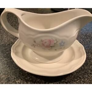 PFALTZGRAFF TEA ROSE Stoneware - Gravy Boat with Underplate 2 Pc